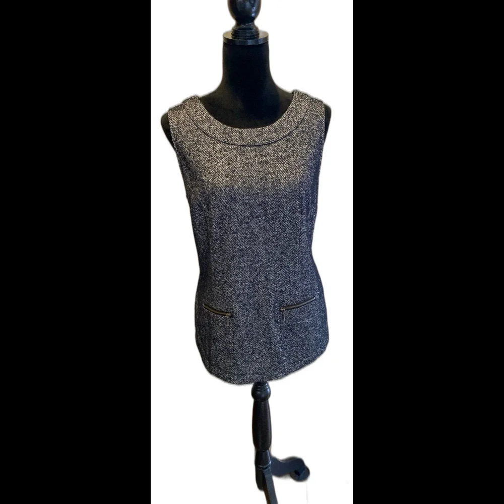 Cabi Women’s‎ Vest Tweed Type Fabric Sz Large Black White Pockets Business Wear